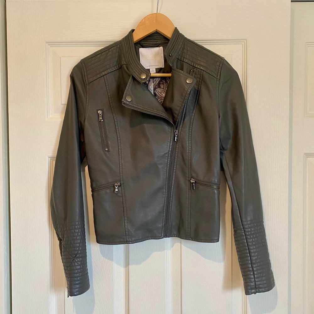 Ett Twa for Anthropologie Gray Vegan Leather Moto Jacket Size XS